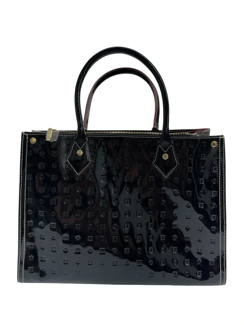 Arcadia Italian Satchel Black Patent & Python Accents Leather